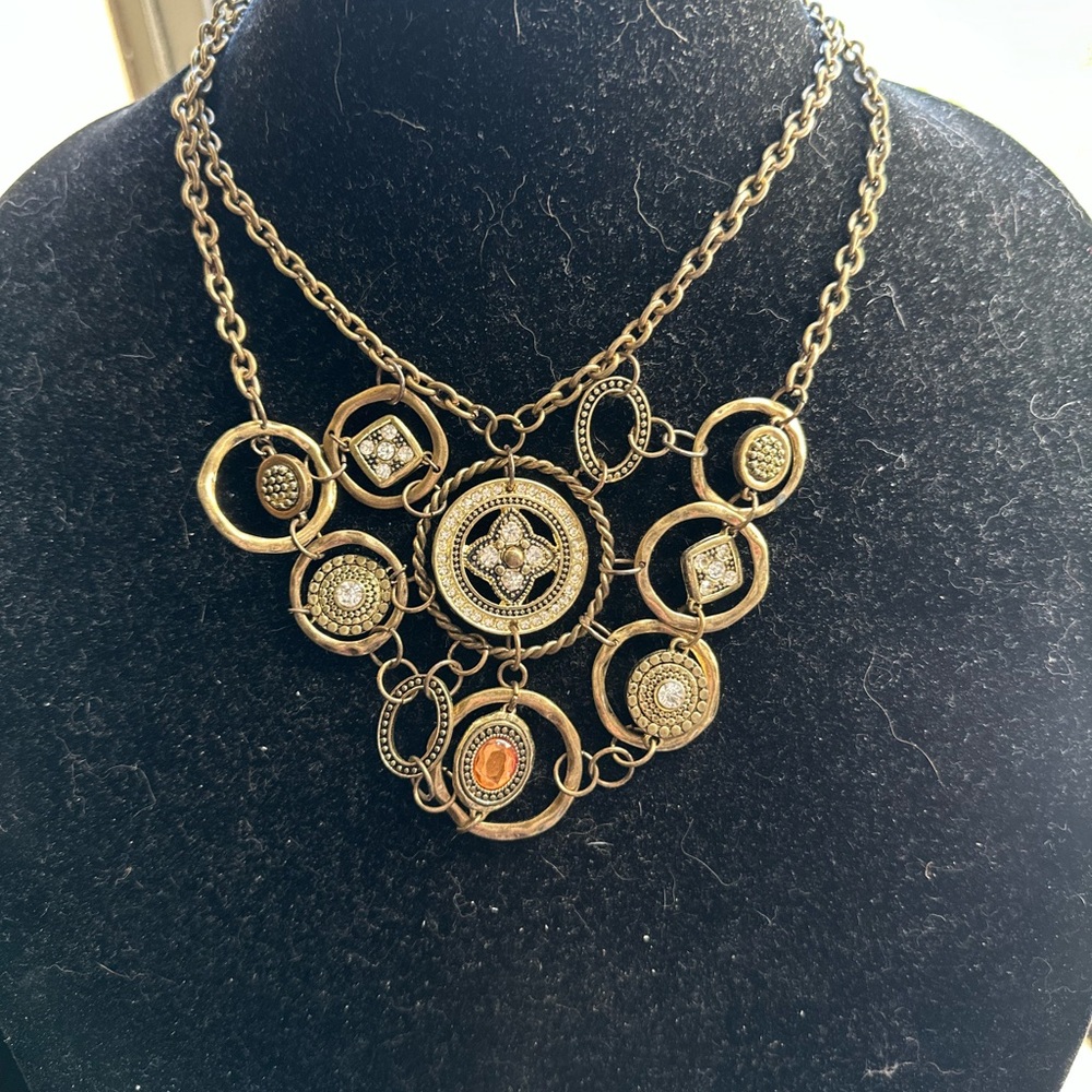 Gold Ornate Statement Necklace with Medallion Design